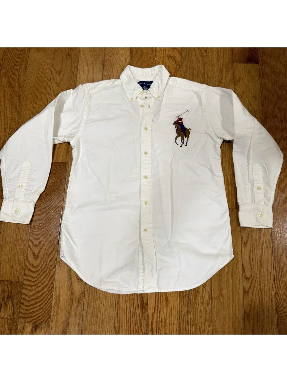 Ralph Lauren Polo Boys Oxford Button Up White M(10-12)  Big Pony Vintage Y2K